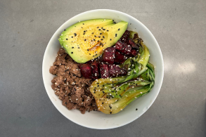 Australian Grassfed Beef Bowl with Bok Choy & Coconut-Sesame Drizzle