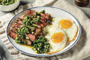 Aussie Grassfed Steak and Pasture-Raised Eggs with Fresh Chimichurri